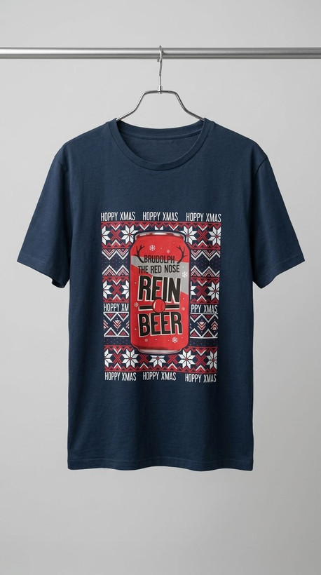 تیشرت یقه گرد طرح کریسمس (Reindeer Beer) – Festive Graphic Crew Neck T-Shirt
