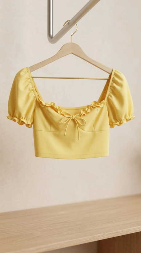 کراپ تاپ زنانه یقه دلبری زرد (Pastel Yellow Sweetheart Crop Top)