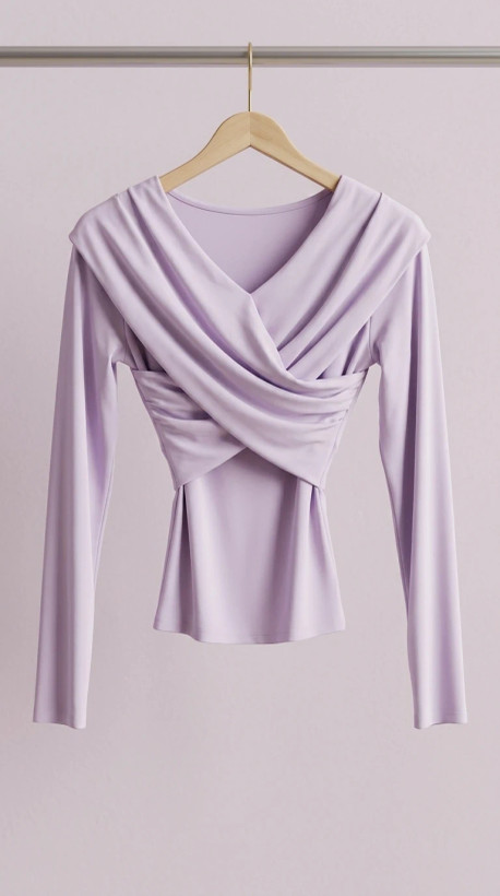 بلوز زنانه یاسی با طراحی دراپه (Lavender Wrap-Front Blouse)