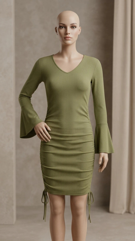 پیراهن جذب کوتاه با آستین کلوش و بند تنظیم (Ruched Mini Dress with Flare Sleeves)