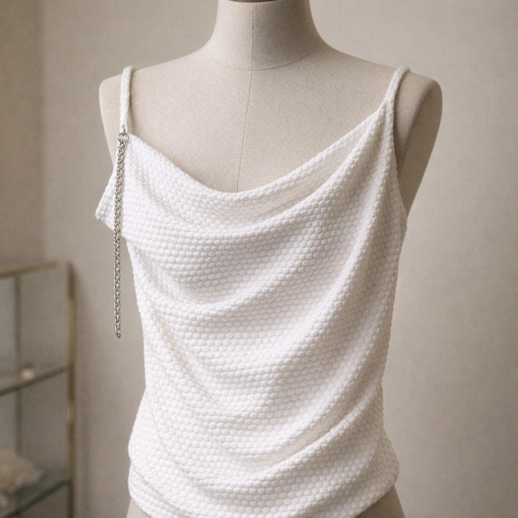 تاپ یقه دراپه با بند زنجیری (White Cowl-Neck Chain Top)