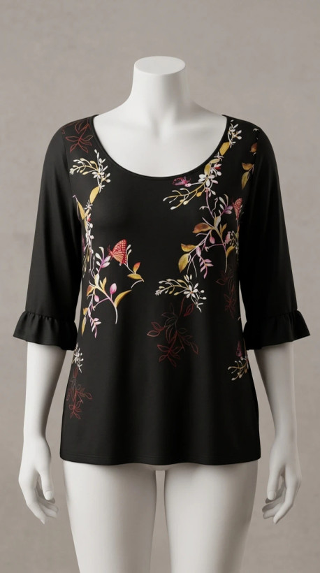 بلوز زنانه طربلوز زنانه طرحدار با آستینهای چیندار – Floral Print Ruffled Sleeve Blouse