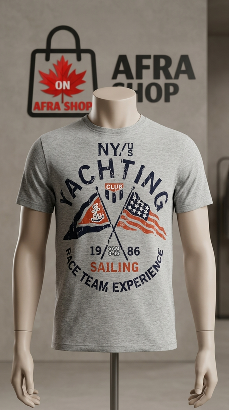 تیشرت یقه گرد طرح دار پسرانه(Yachting Club) – تیشرت طوسی ملانژ