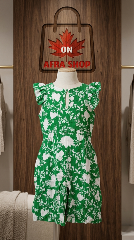 سرهمی دخترانه گلدار (سبز و سفید) – Girls Floral Romper