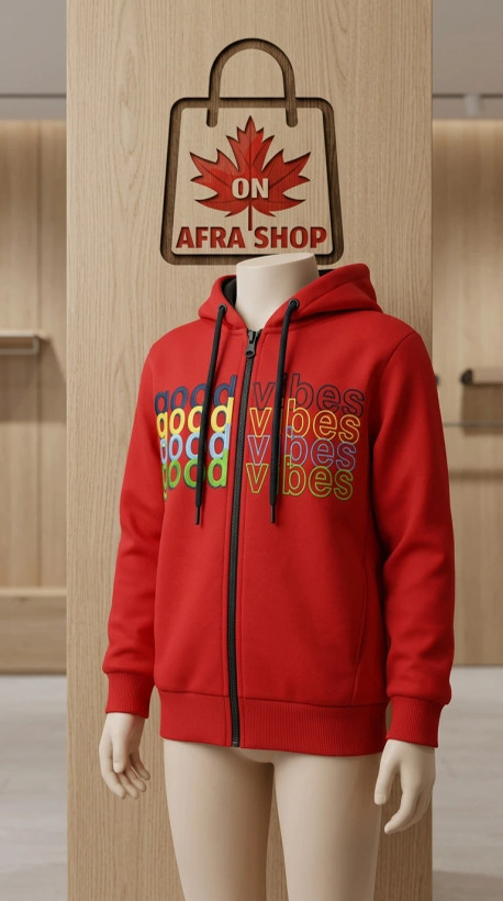 سویشرت پسرانه کلاهدار زیپدار طرح «Good Vibes» – Kids Zip-Up Hoodie