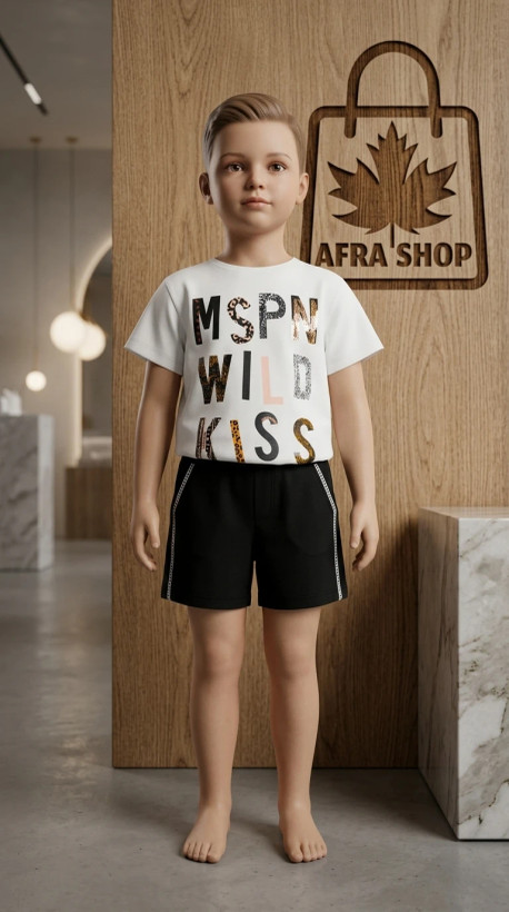 ست تیشرت و شلوارک پسرانه مدل «MSPN WILD KISS» – Kids Graphic T-Shirt & Shorts Set