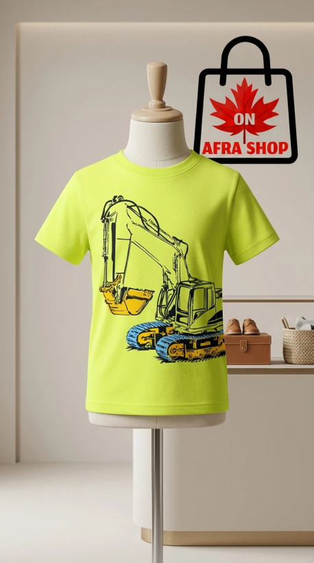 تیشرت پسرانه طرح بیل مکانیکی (سبز فسفری) – Boys Construction Excavator T-Shirt