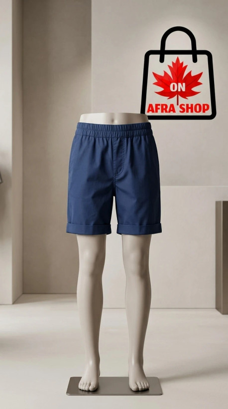 شلوارک کتان پسرانه کمر کشی (سرمهای) – Men’s Navy Blue Chino Shorts