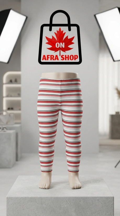 لگینگ بچگانه راهراه (قرمز/سفید/مشکی) – Kids Striped Leggings