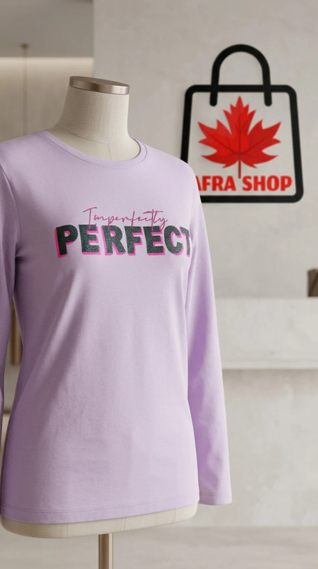 تیشرت آستینبلند زنانه طرح «Imperfectly PERFECT» (یاسی) – Women’s Graphic Long Sleeve Tee