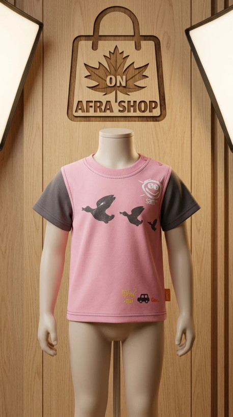 تیشرت بچگانه یقه دکمهدار طرح «پرواز مرغابی» – Toddler Duck Print Raglan Tee