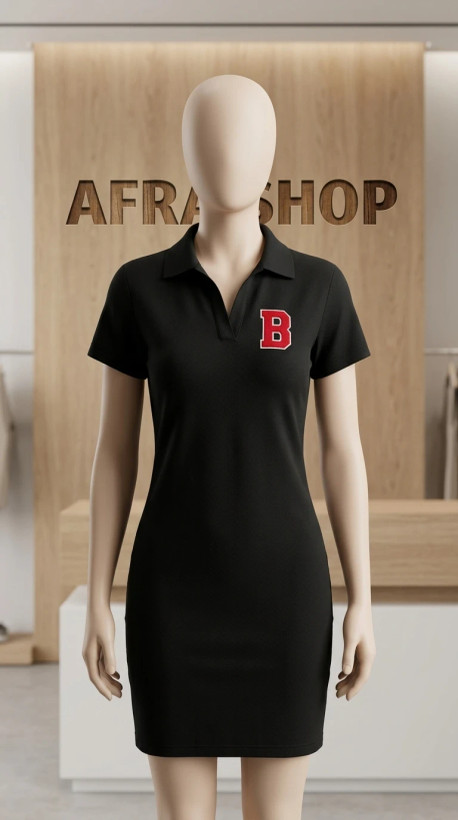 پیراهن زنانه مدل پولوشرت (جودون) مشکی با لوگوی حرف B – Women’s Polo Dress Varsity Style