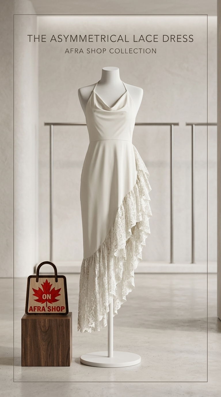 پیراهن مجلسی نامتقارن با لبه گیپور – Women’s Asymmetrical Draped Lace Dress