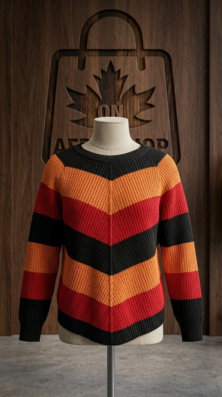 پلیور بافت زنانه طرح جناغی (رنگبندی گرم) – Women’s Chevron Colorblock Knit Sweater