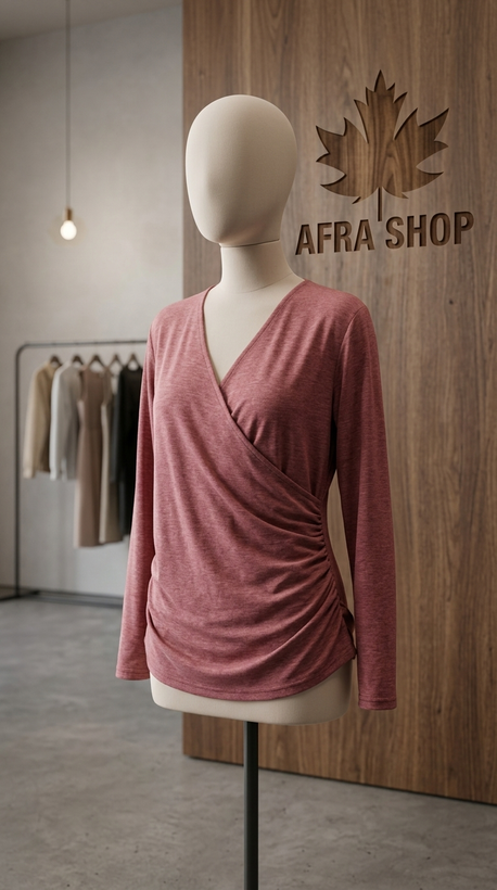 بلوز زنانه چپ و راستی مدل دراپه (کالباسی) – Women’s Dusty Rose Wrap Front Ruched Top