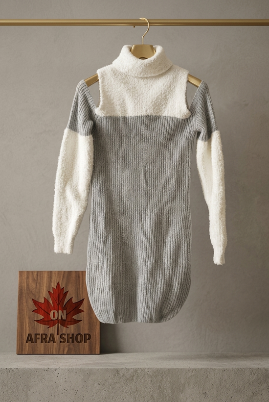 تونیک بافت دورنگ سرشانه باز – Women’s Cold-Shoulder Color-Block Knit Tunic