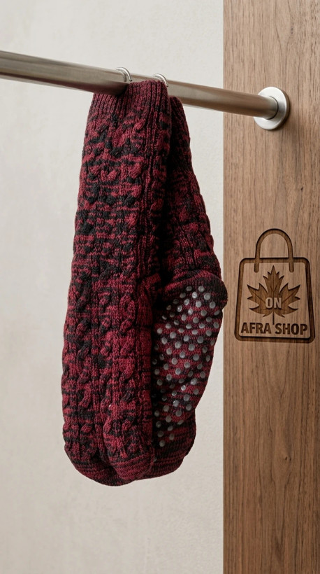 جوراب بافتنی بسیار ضخیم داخل پشم – Thick Anti-Slip Knitted Slipper Socks