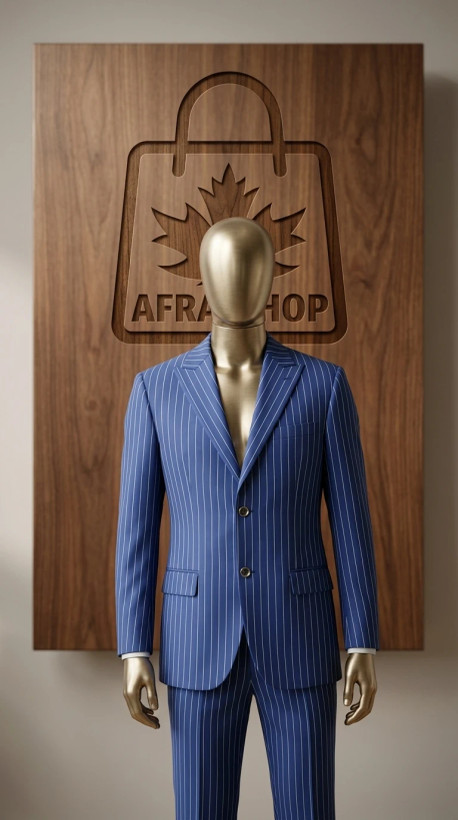 کت و شلوار مردانه کلاسیک راه راه آبی – Men’s Classic Blue Pinstripe Suit