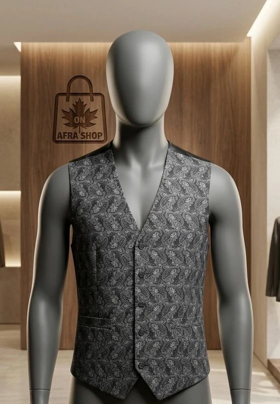 جلیقه مردانه طرحدار (Paisley Vest) با جزئیات چرمی