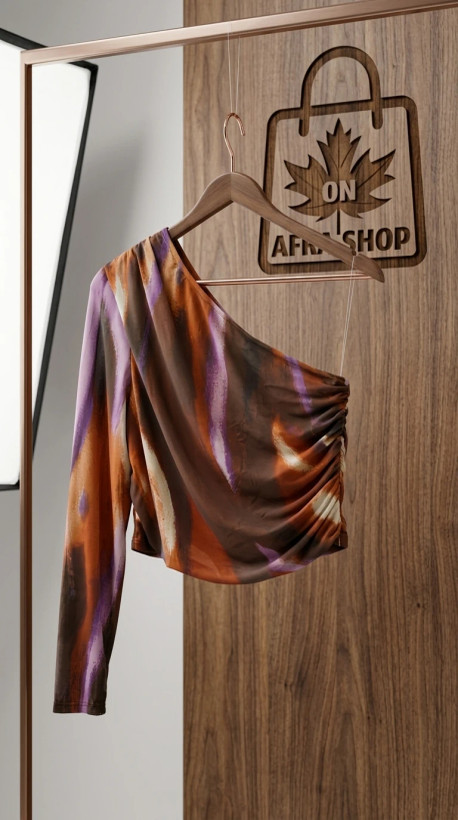 کراپ مجلسی یکطرفه (One-Shoulder) با طرح انتزاعی – Abstract Art Print Top
