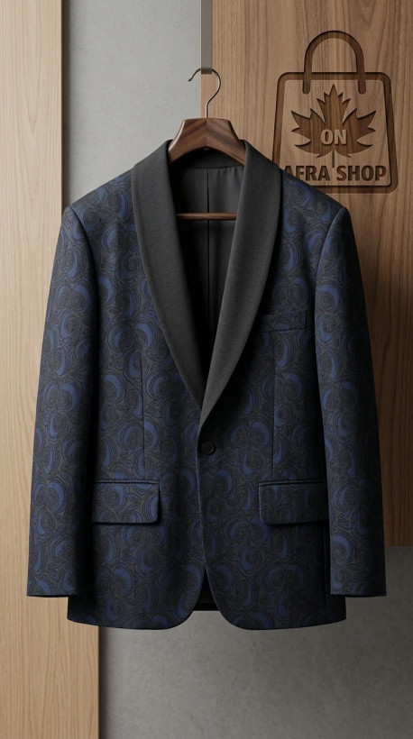 کت تک مردانه مجلسی ژاکارد با یقه آرشال – Luxury Patterned Shawl-Collar Blazer